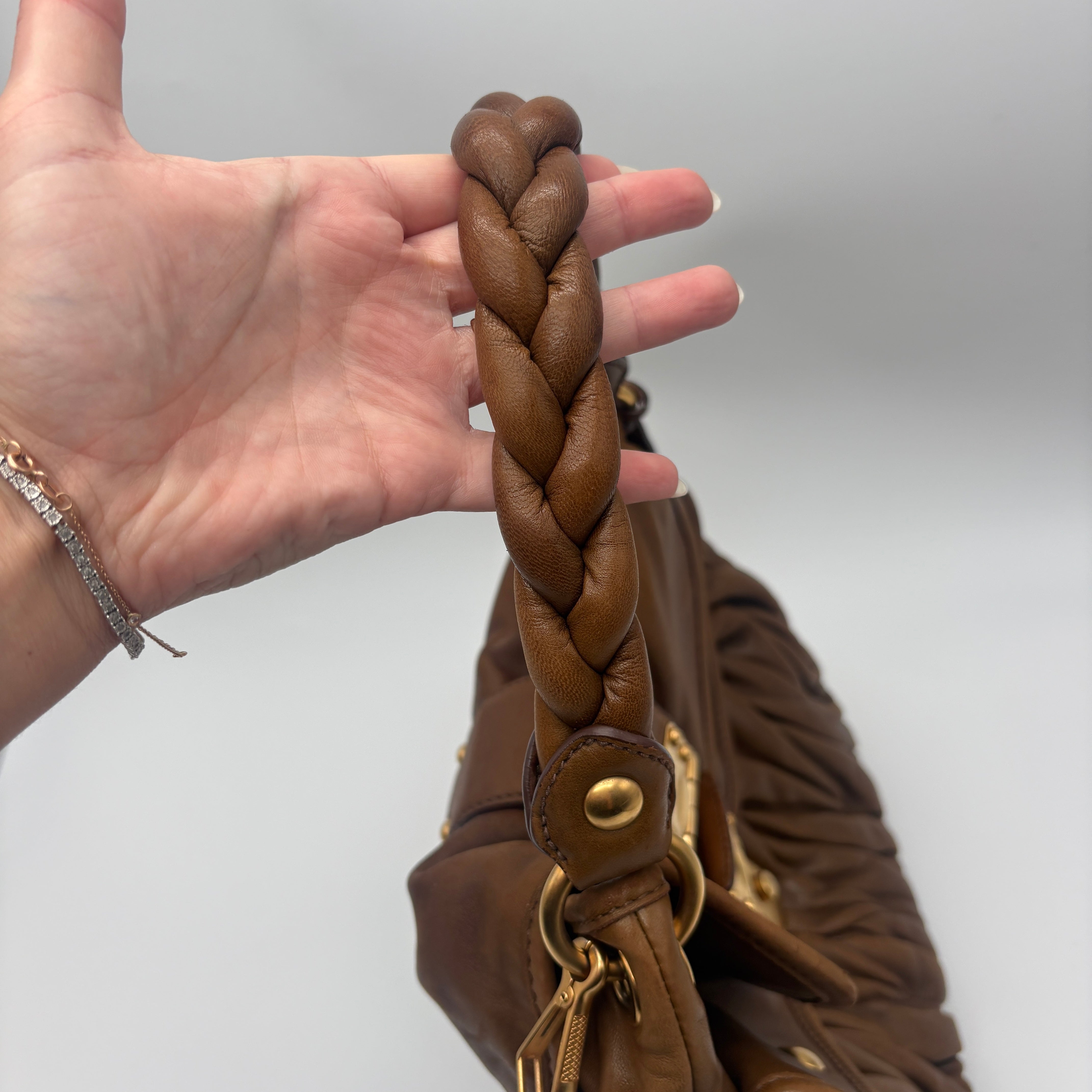 Miu Miu GHW 2 Way Shoulder Bag Leather Brown