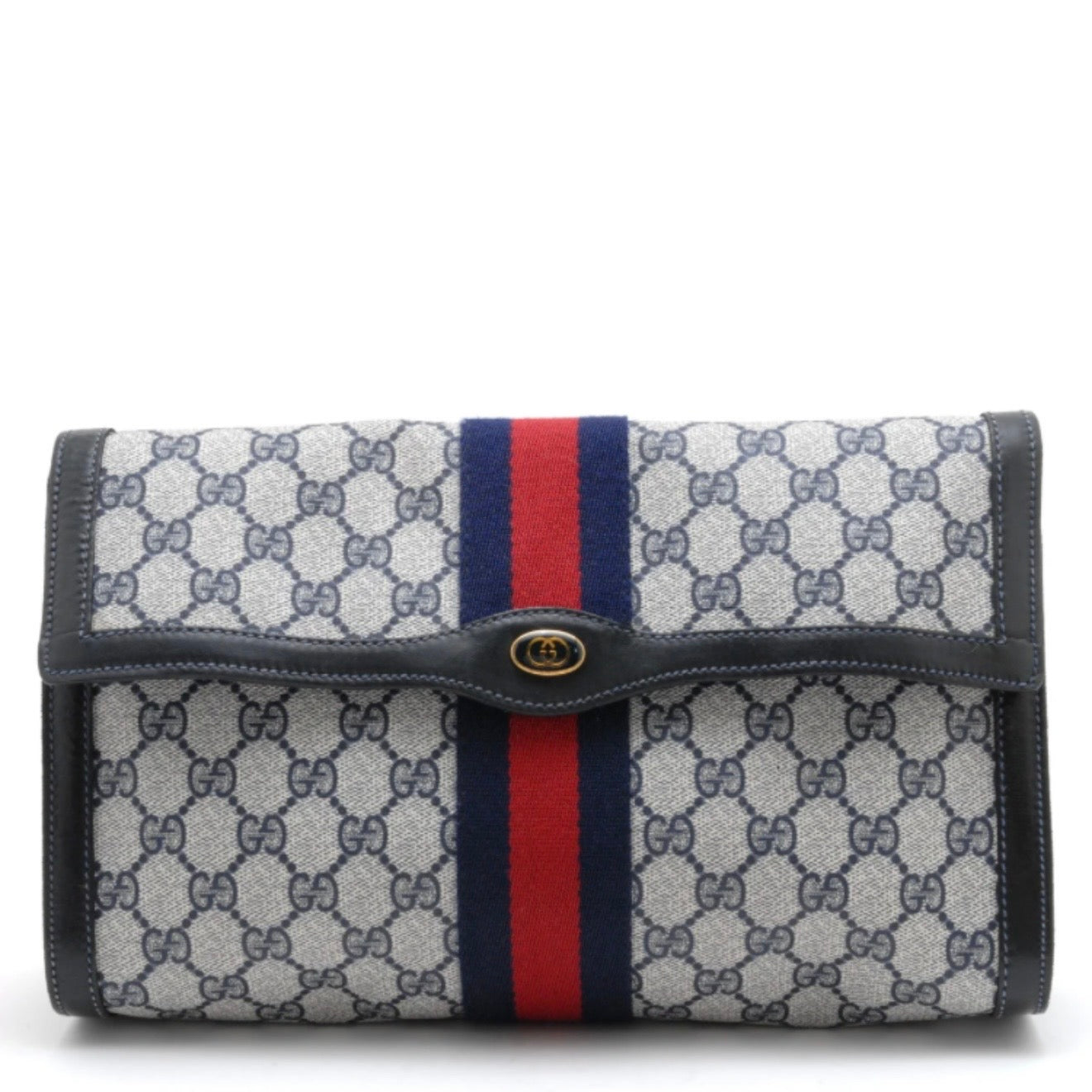 Gucci GG Supreme Web Clutch - Navy, Canvas, Leather