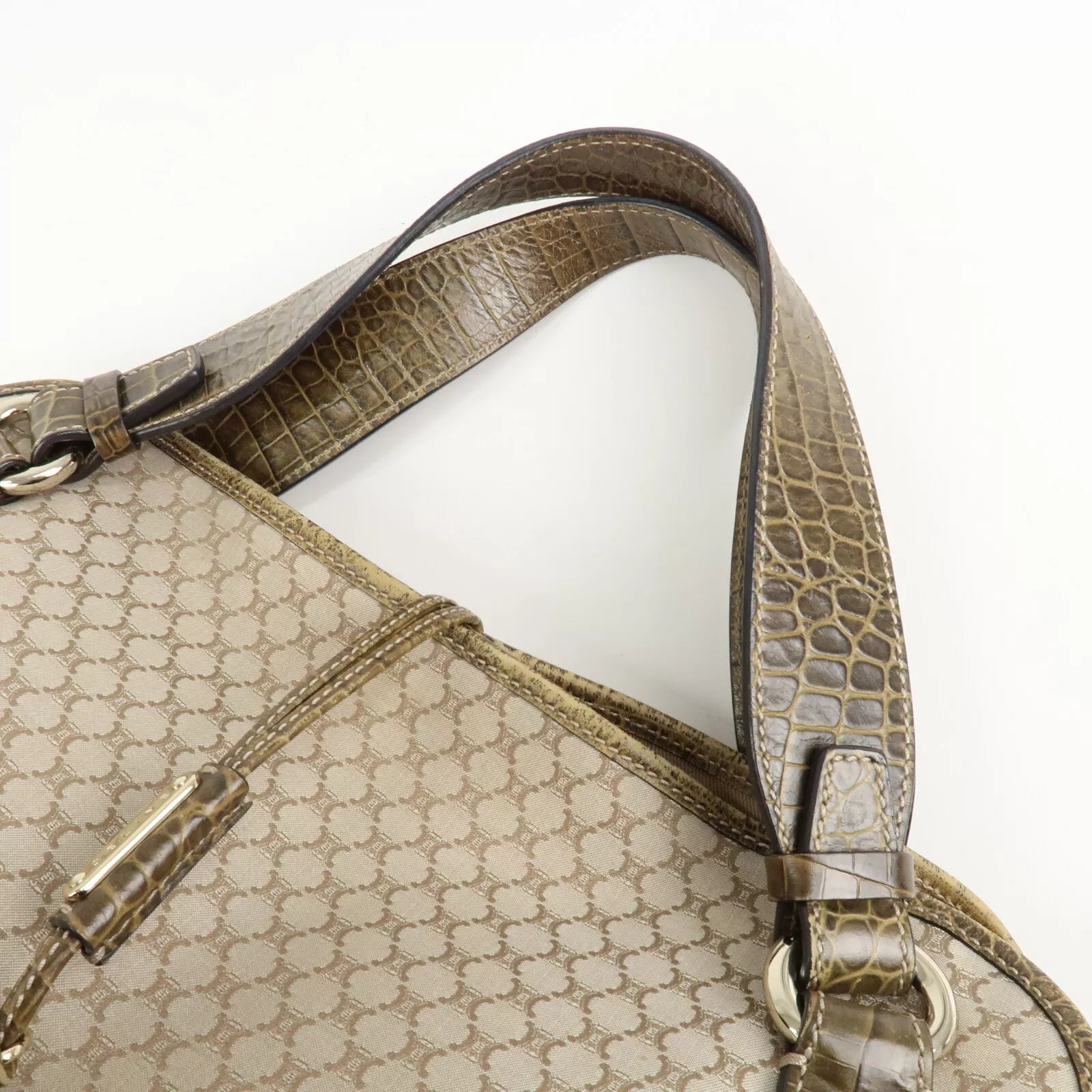 CELINE Macadam Bitter Sweet Canvas Leather Tote Bag - Beige Khaki, Canvas, Leather