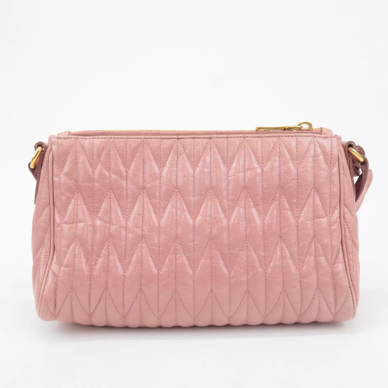Leather Ribbon Gathered Shoulder Bag Pink