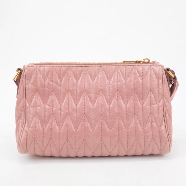 Leather Ribbon Gathered Shoulder Bag Pink
