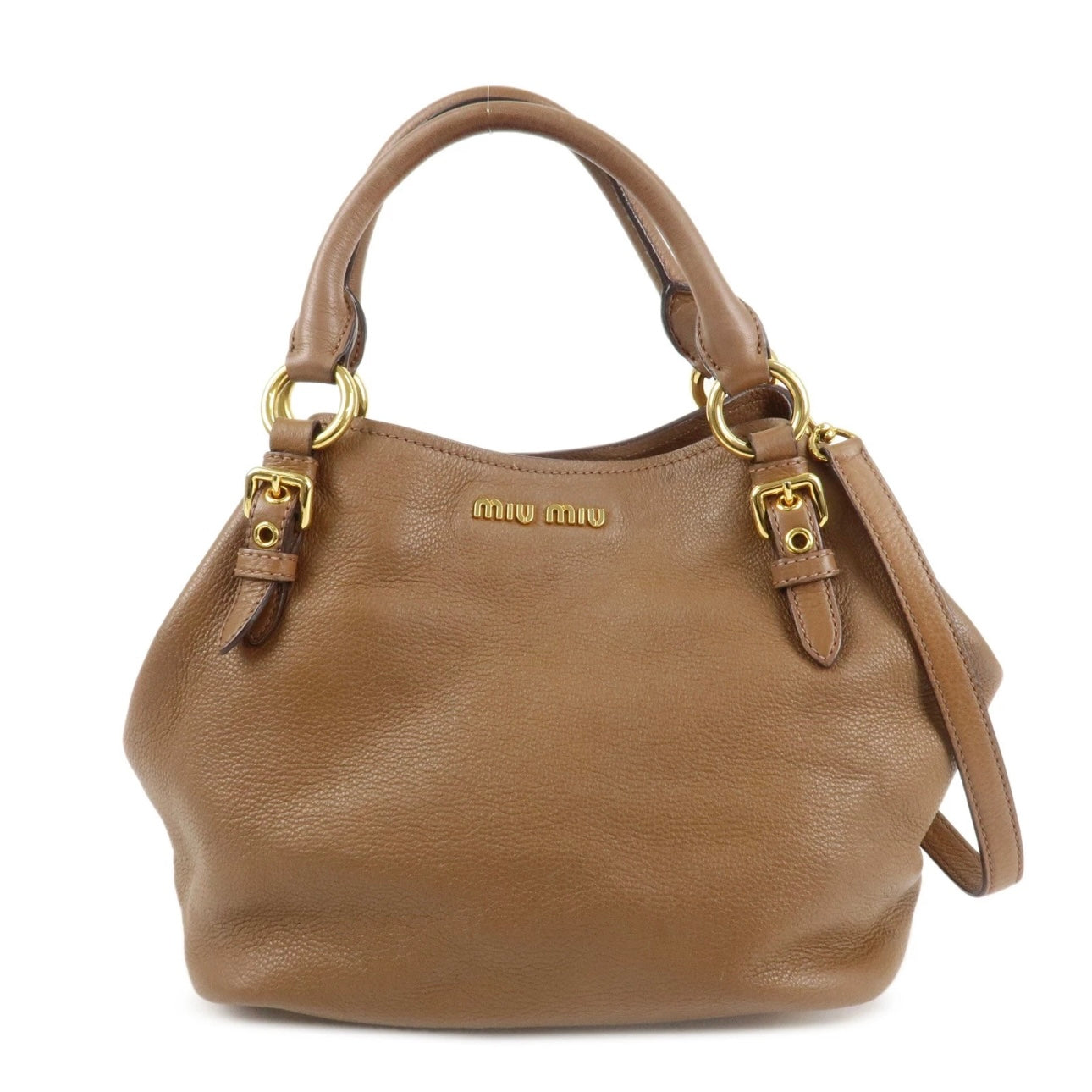 MIU MIU Vitello Phenix Leather Shoulder& Hand Bag Brown