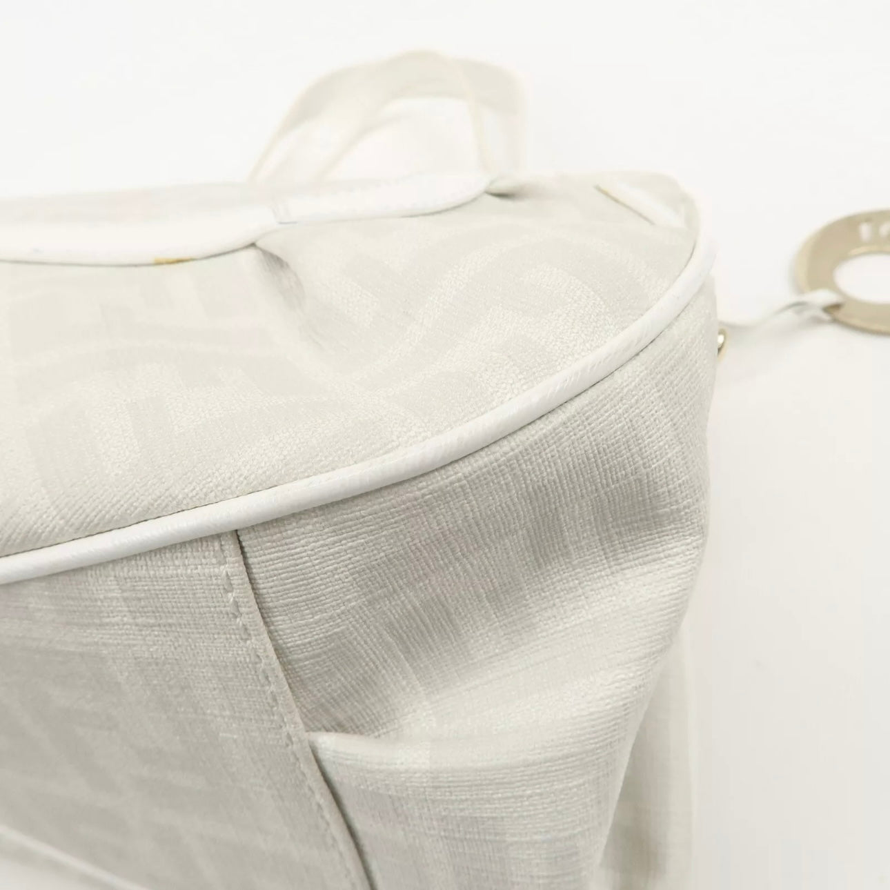FENDI Zucca PVC Leather Shoulder Bag White Gold Hardware