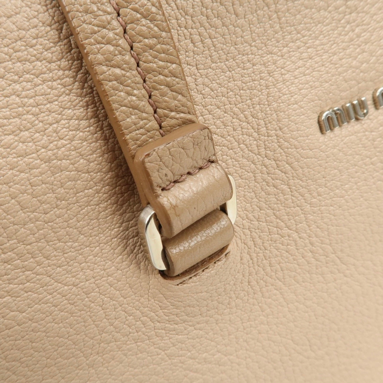 MIU MIU Leather 2Way Hand Bag Beige Pink Beige