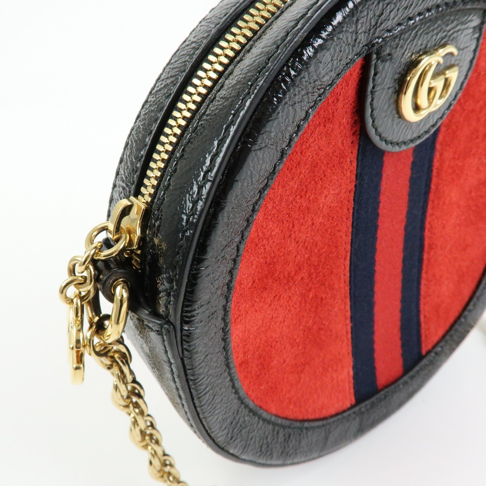 Gucci Shoulder Bag - Red, Black, Suede, Patent Leather