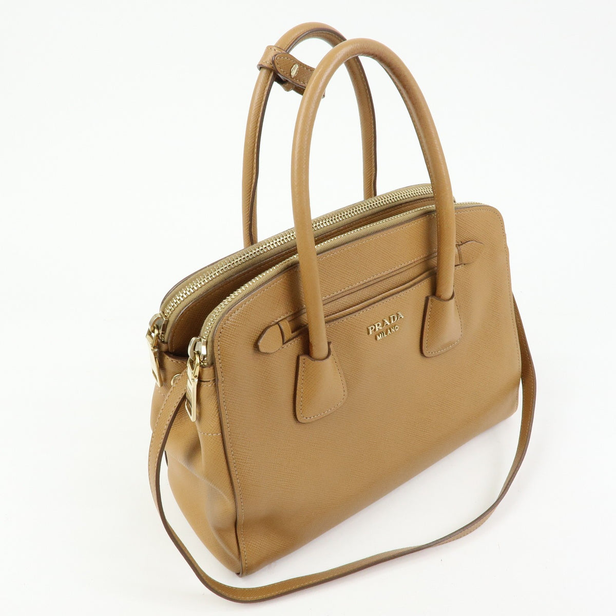 Prada2way Hand Bag - Camel, Saffiano Leather