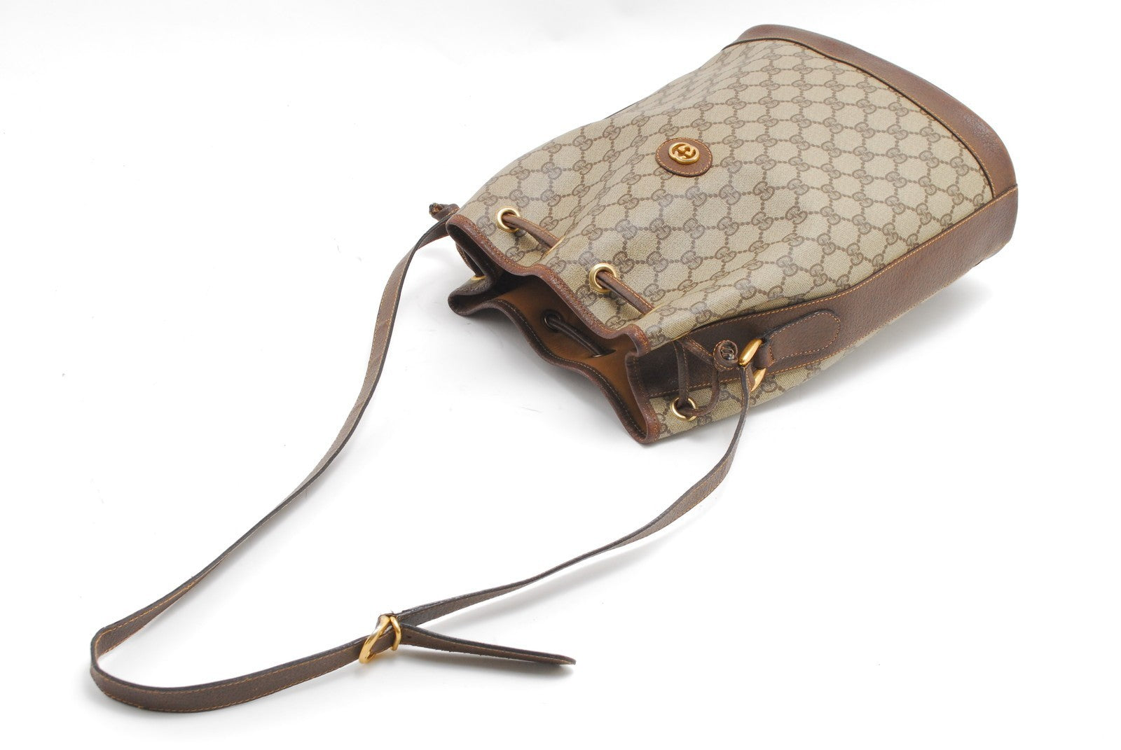 Gucci GG Supreme Drawstring Shoulder Bag - Brown, PVC Leather 