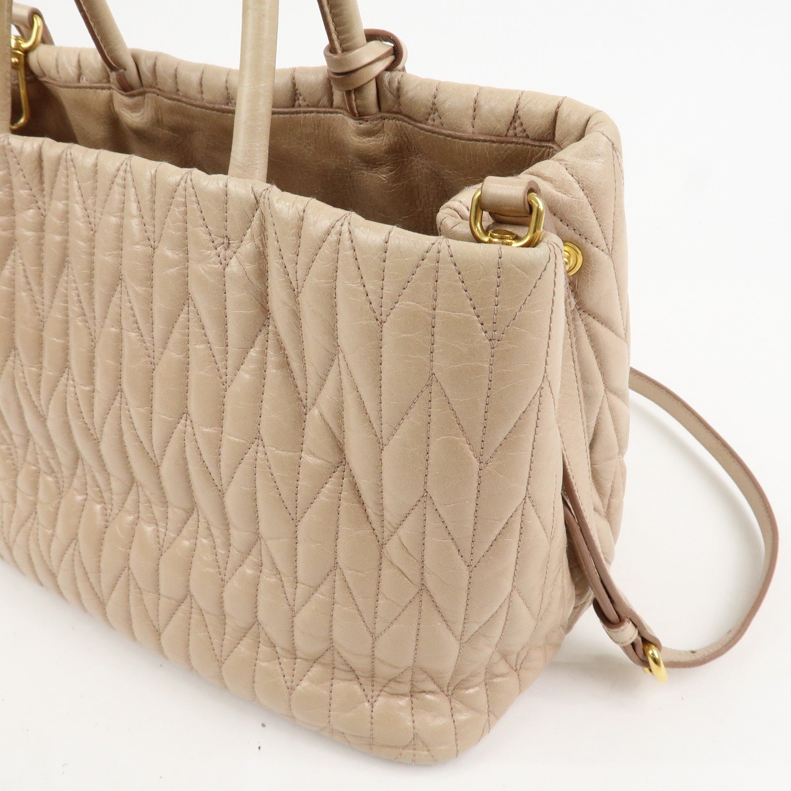 Miu Miu Leather Ribbon 2Way Shoulder Bag Beige, Leather