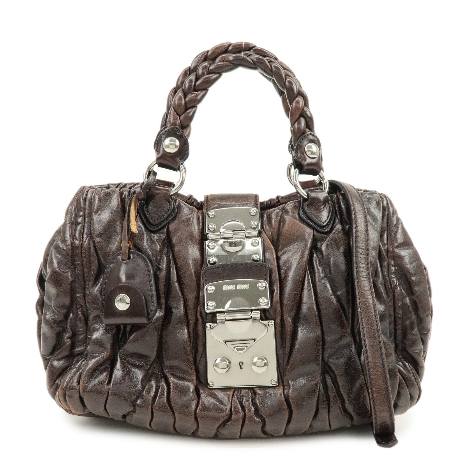 Miu Miu Matelasse 2Way Handbag - Dark Brown, Leather 