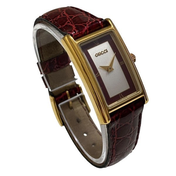 Gucci 2600L Quartz Rectangular Watch - Silver x Burgundy dial, GP