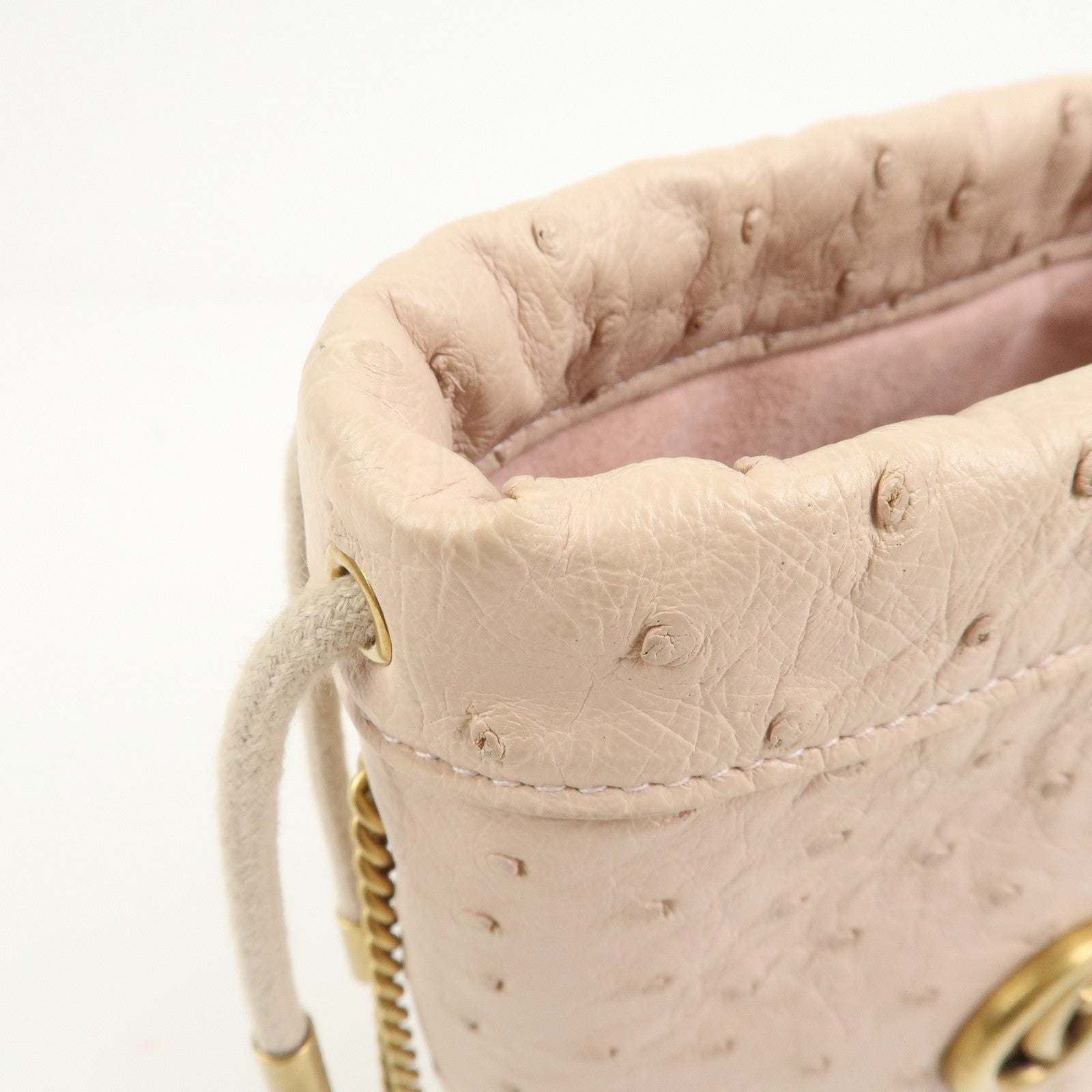 Gucci GG Marmont Mini Bucket Chain Bag - Ivory, Ostrich Leather
