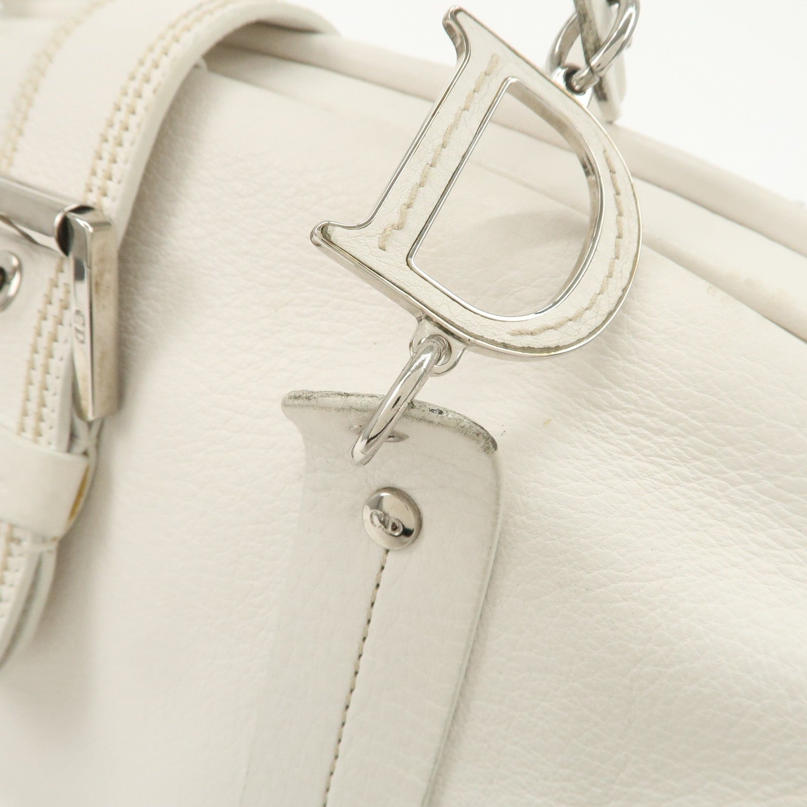 Christian Dior Logo Hand Bag - White, Leather