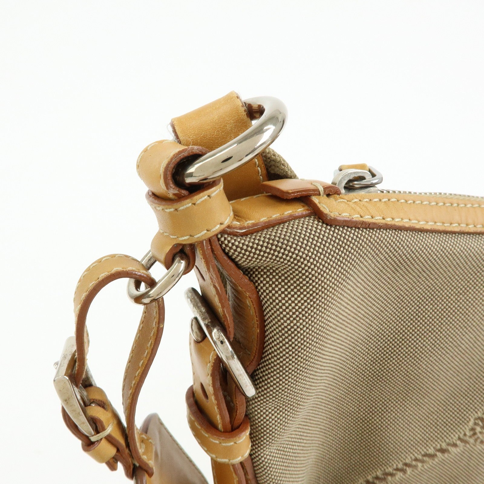 Prada Logo Jacquard Shoulder Bag - Camel, Leather