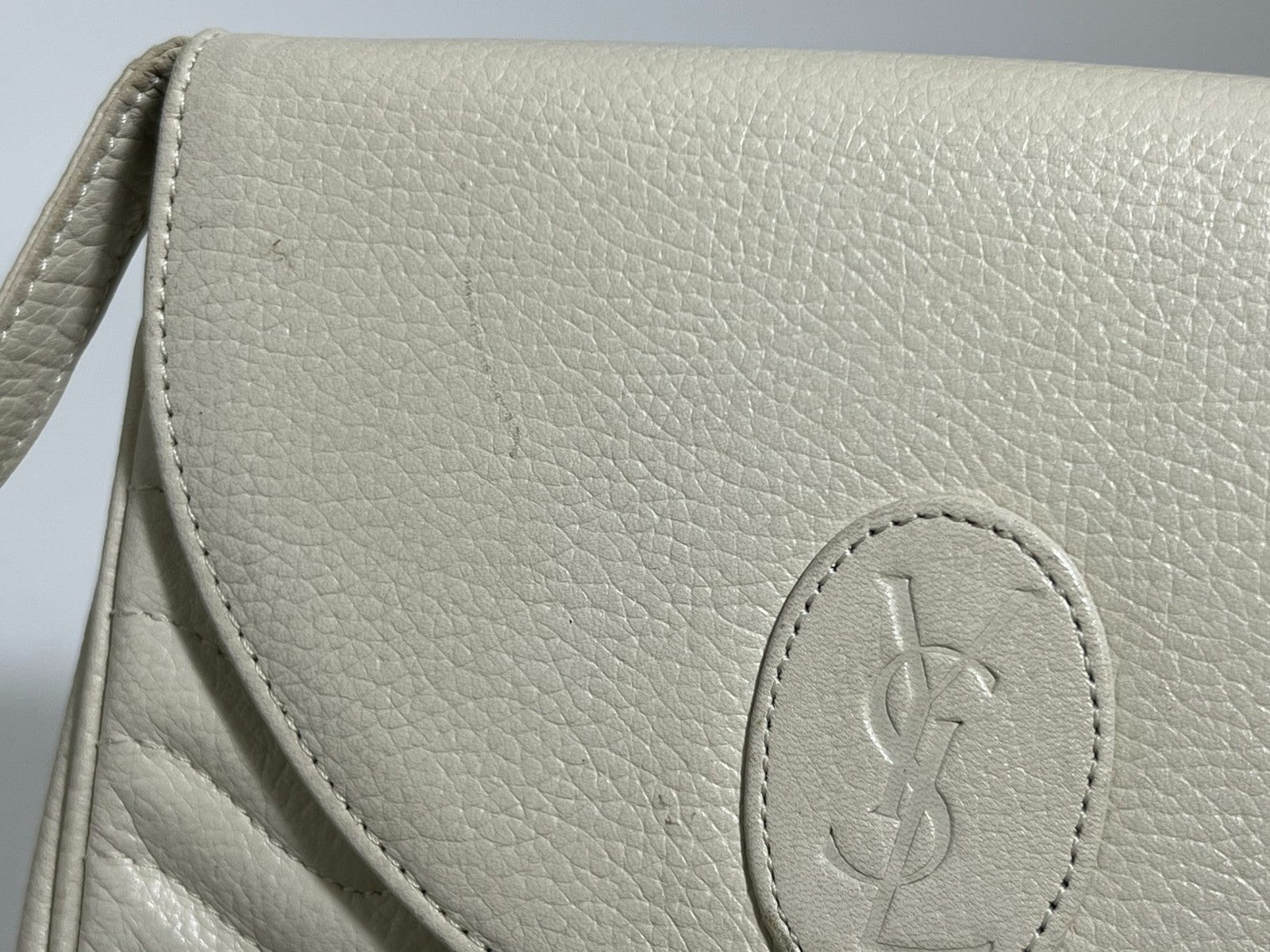 Saint Laurent Vintage Logo Shoulder Bag - White, Leather