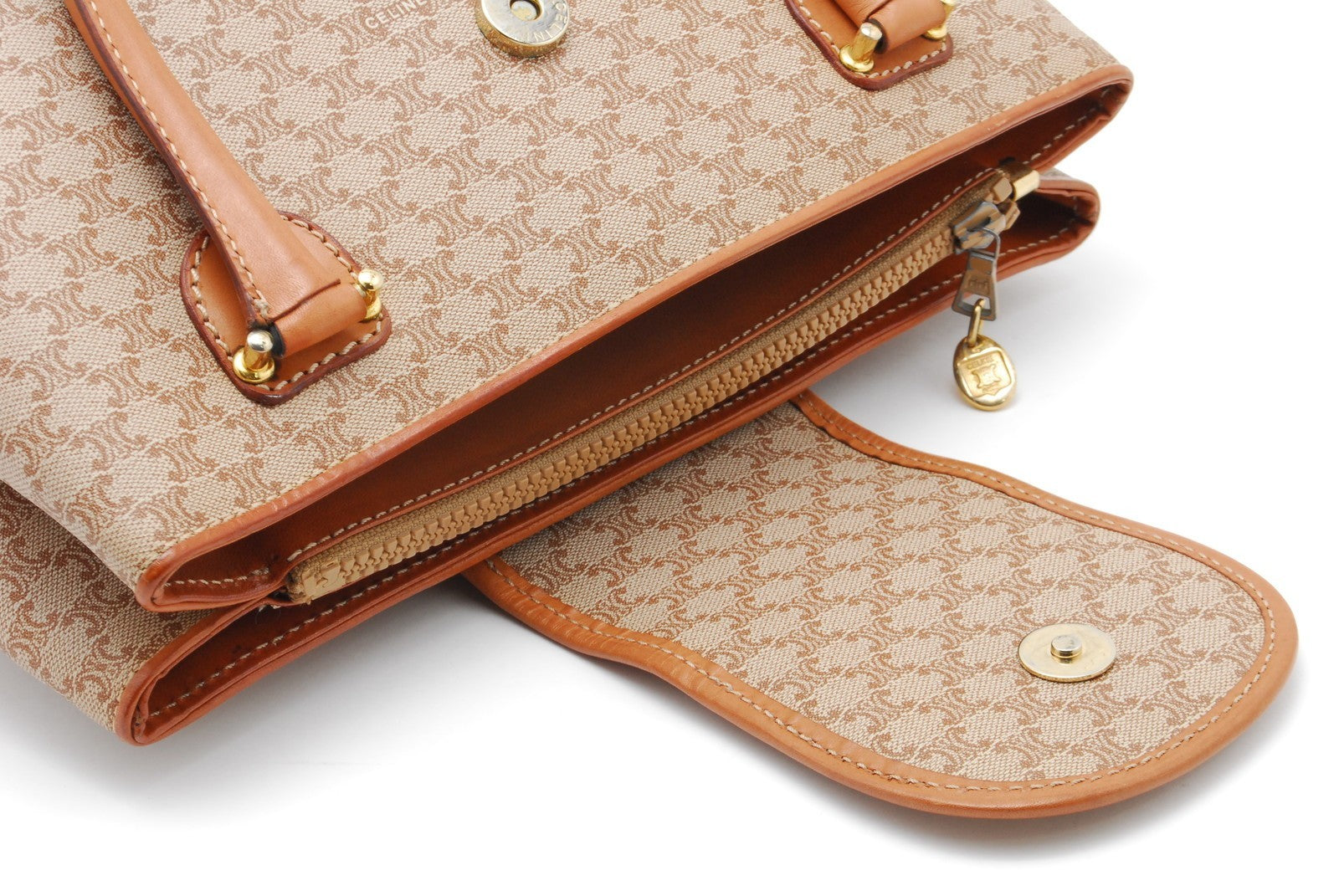 Celine Macadam Tote Hand Bag - Beige, PVC Leather 