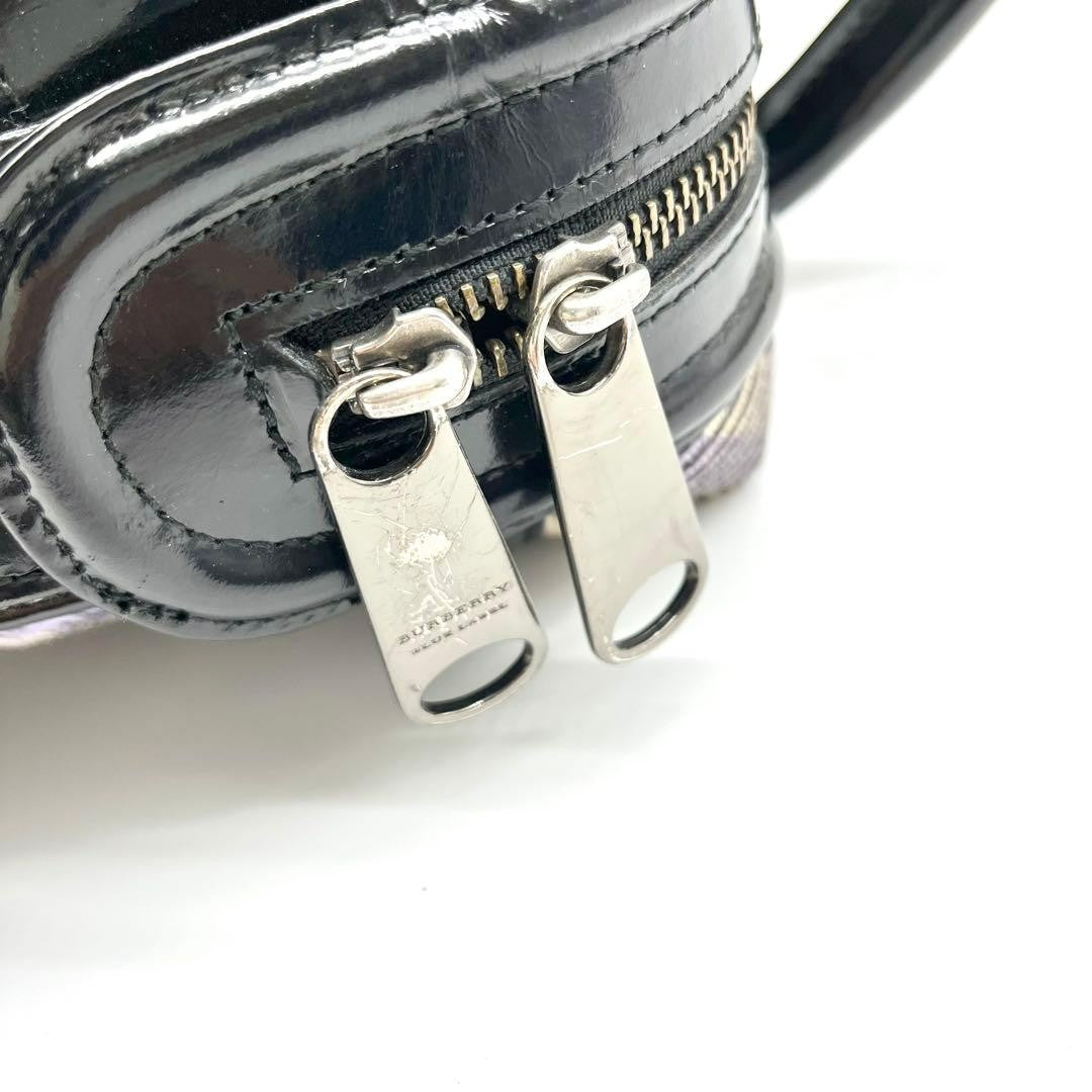 Burberry Blue Label Check Handbag Mini Boston Bag - Multicolor, Canvas, Leather