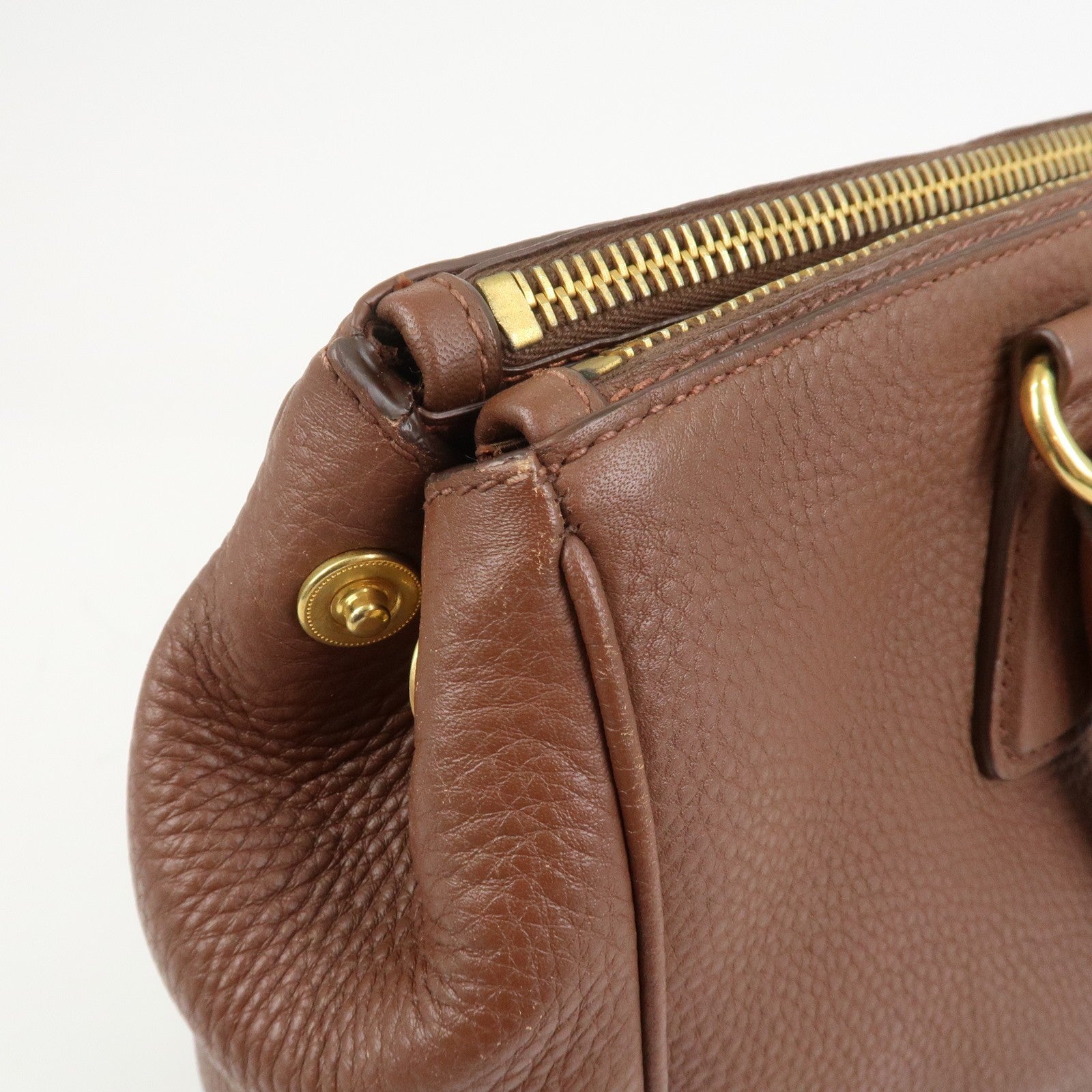 Prada Logo Hand Bag - Brown, Leather