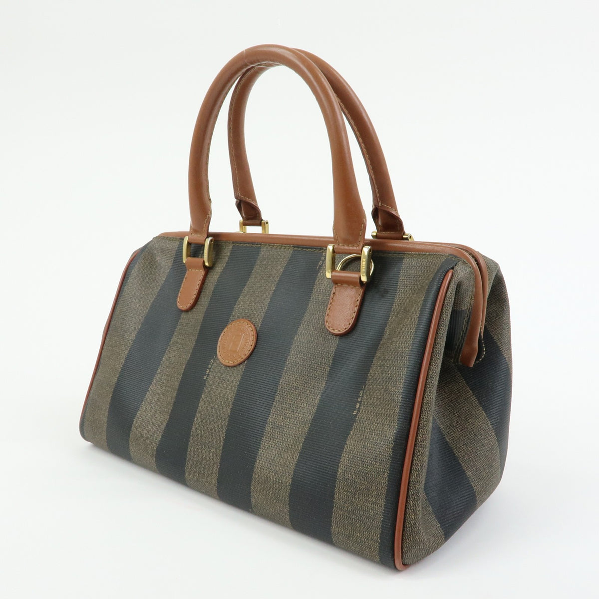 Fendi Pequin Boston Bag - Brown Beige Black, PVC Leather