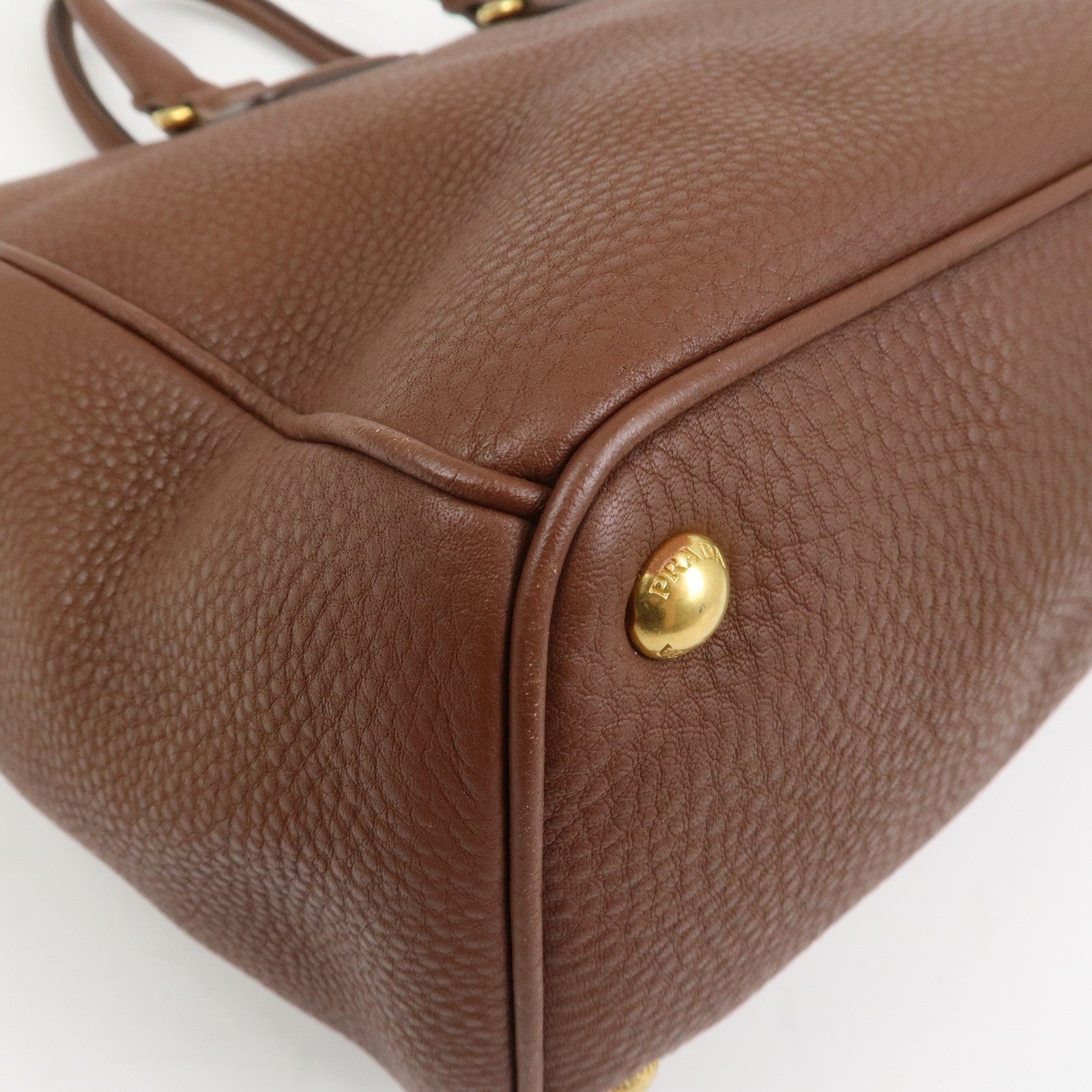 Prada Logo Hand Bag - Brown, Leather