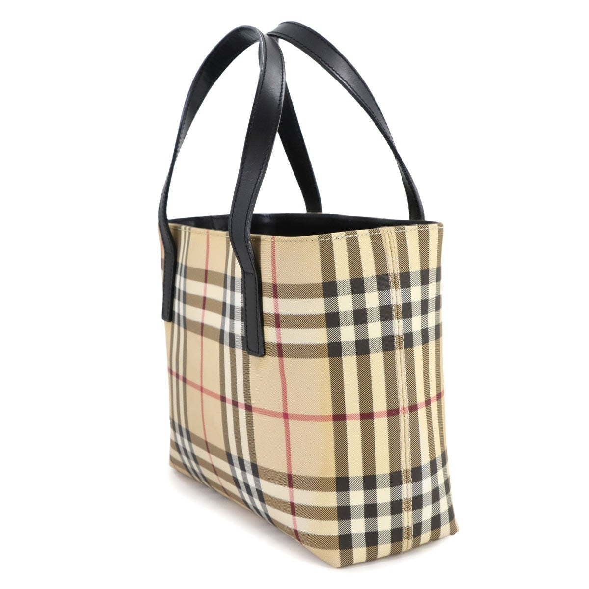 Burberry Plaid Hand Bag - Beige, Black, PVC, Leather
