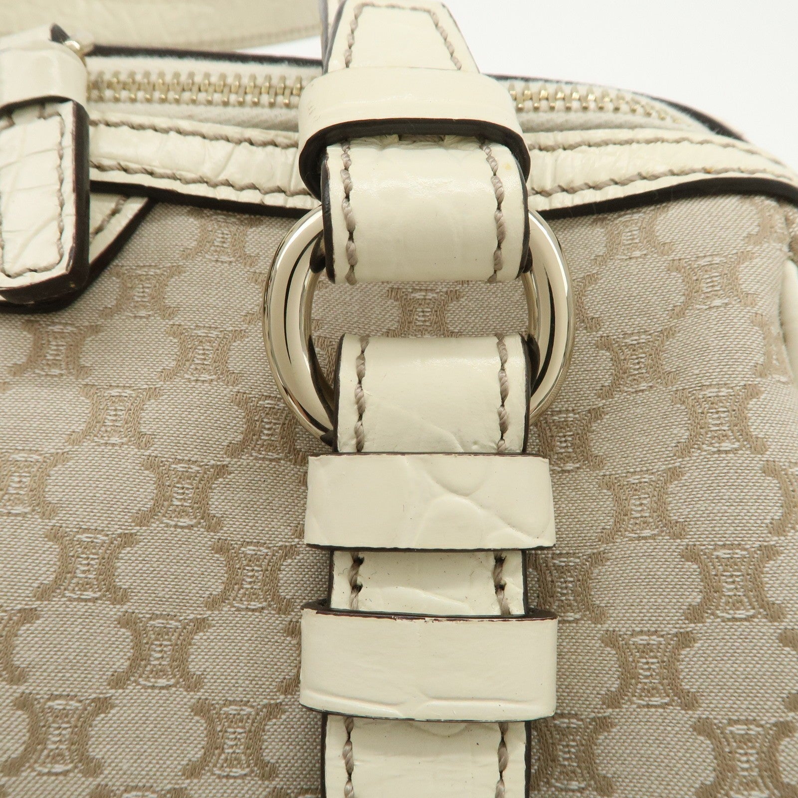 Celine Macadam Boston Hand Bag - Beige Ivory, Canvas Leather 