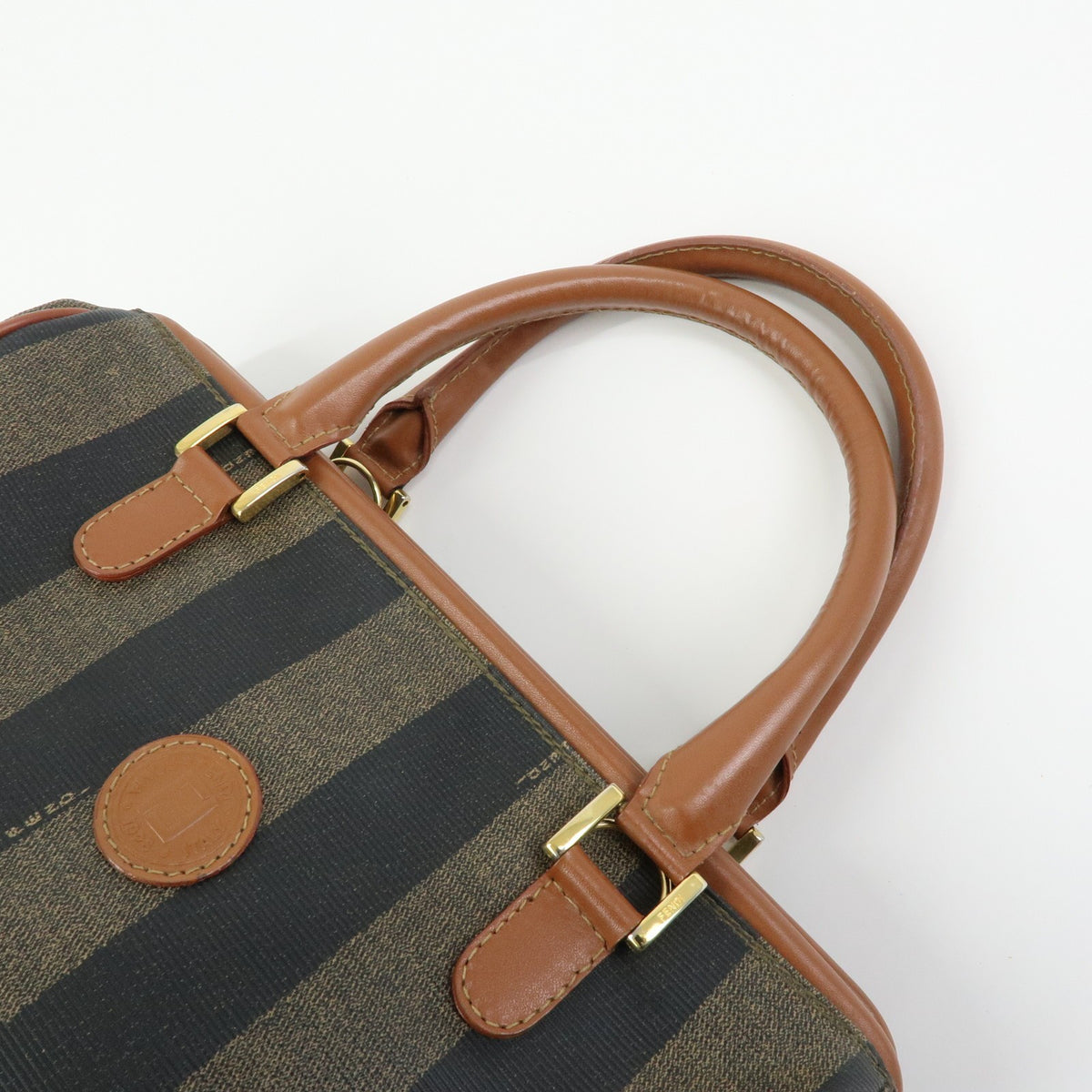 Fendi Pequin Boston Bag - Brown Beige Black, PVC Leather