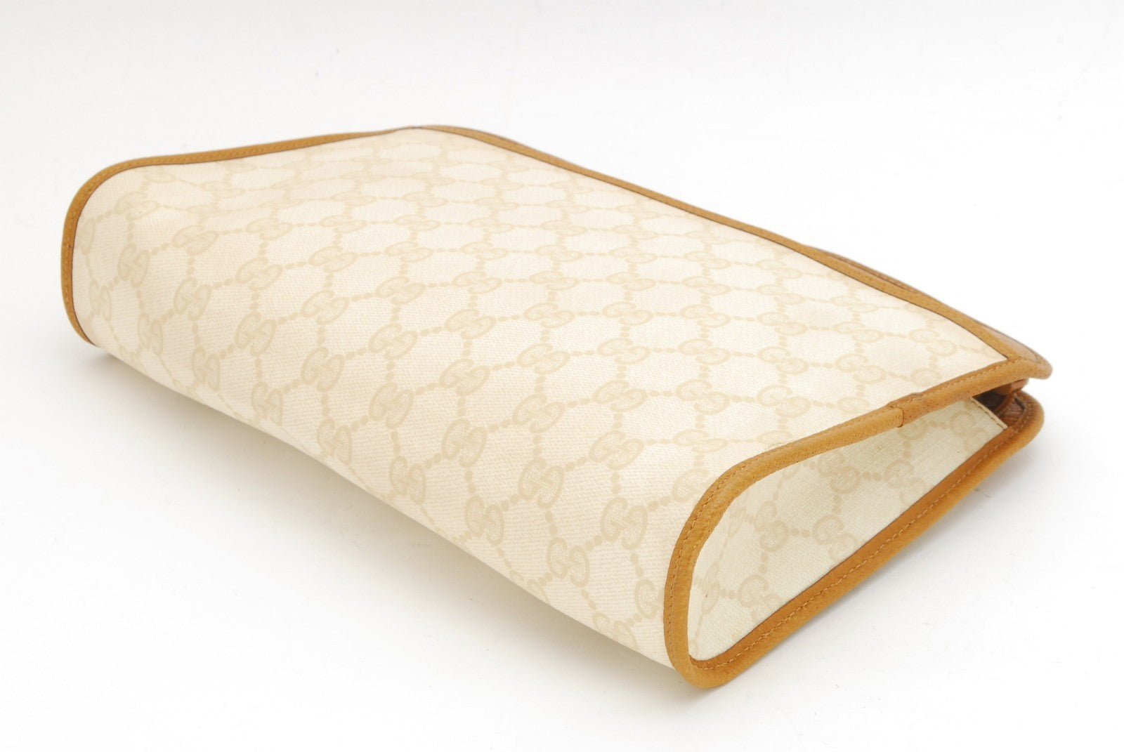 Gucci GG Supreme Clutch Bag - White Brown, PVC Leather 