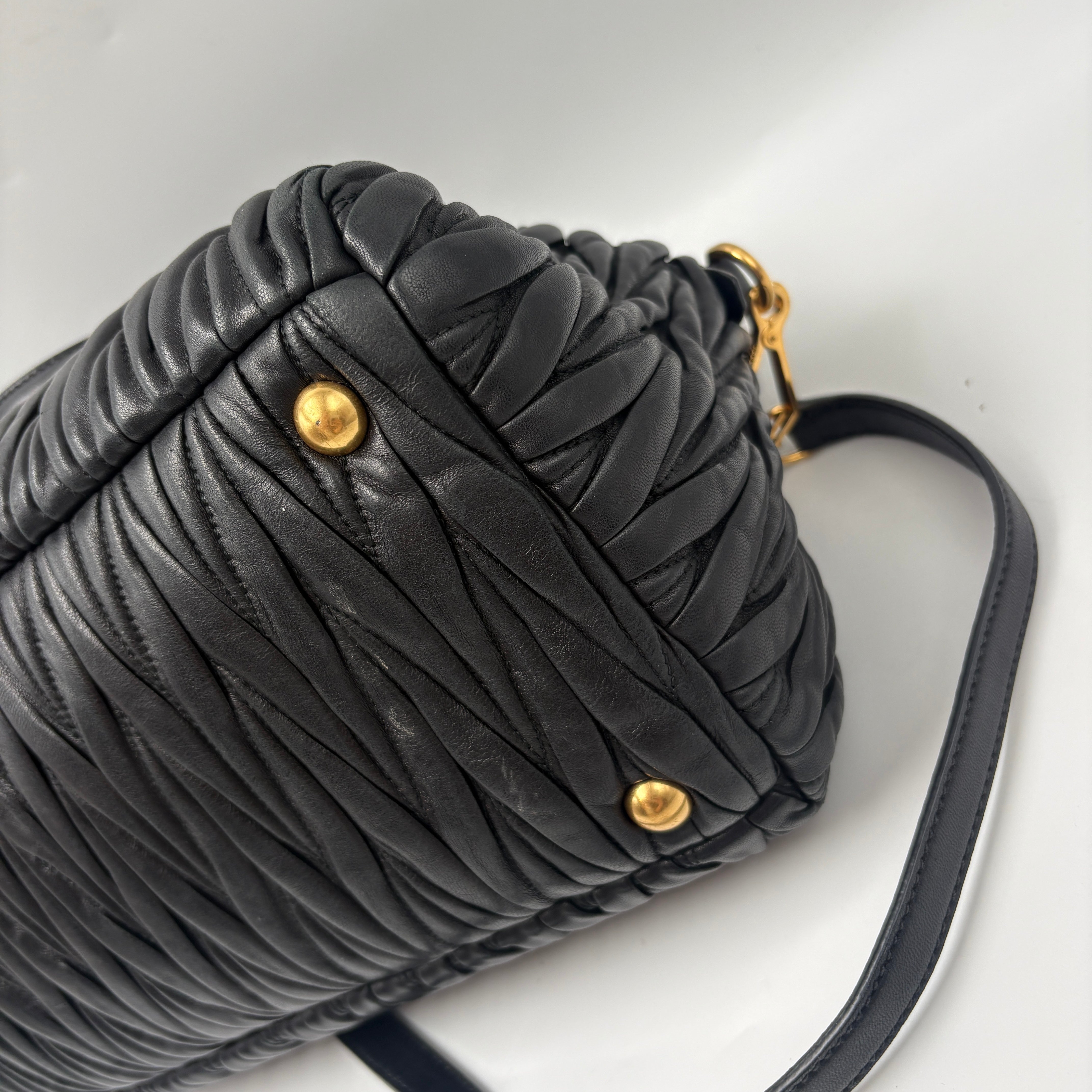 Miu Miu Matelassé Lambskin Leather Double Handle Handbag Black