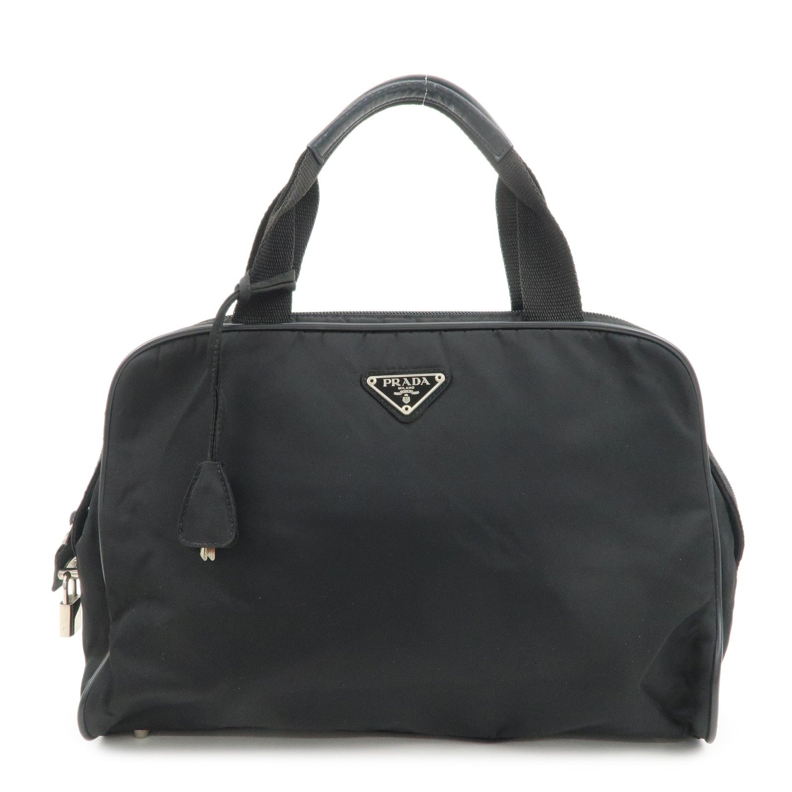 Prada Triangle Logo Hand Bag - Black, Nylon and Leather