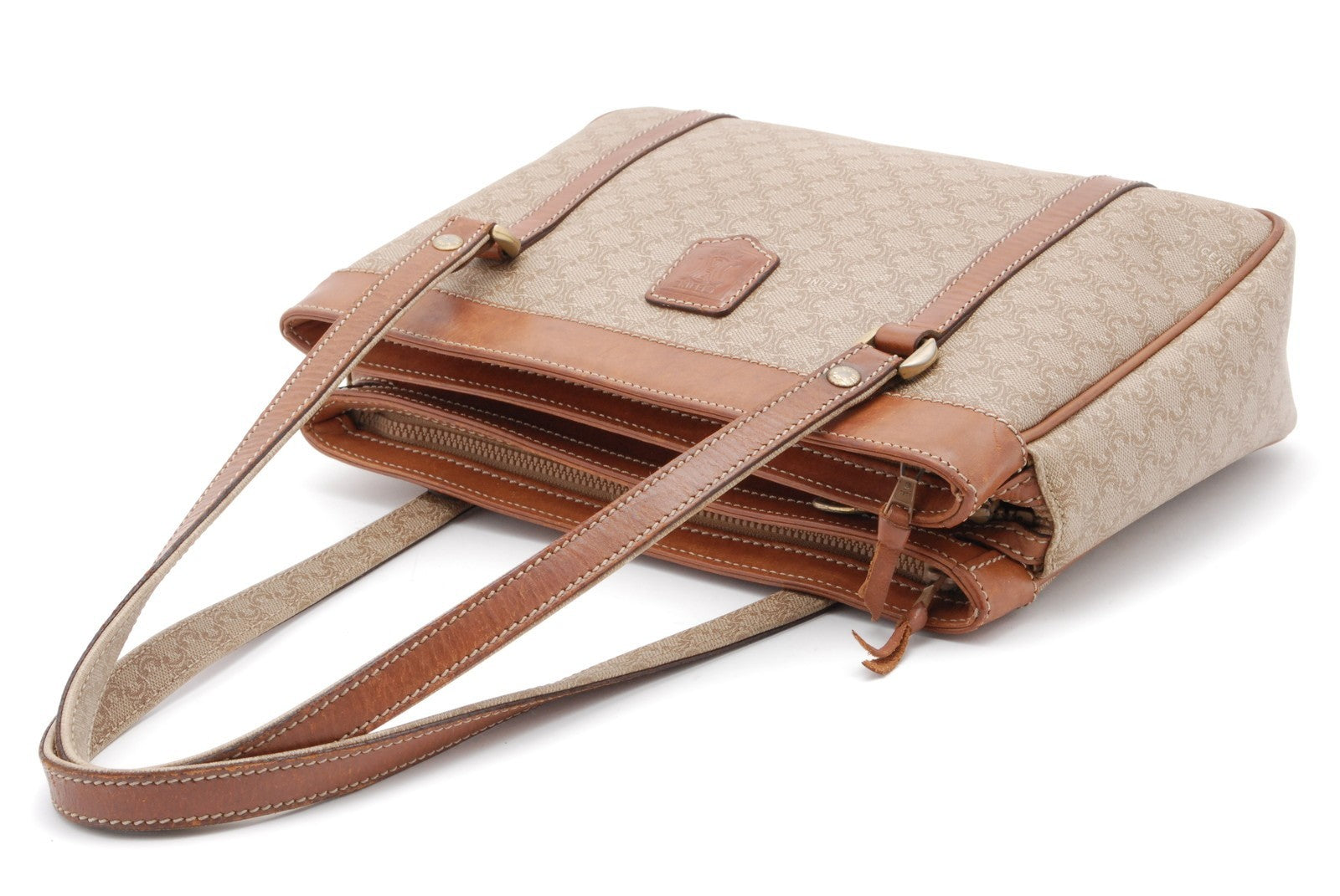 Celine Vintage Macadam Hand Tote Bag - Beige, PVC Leather