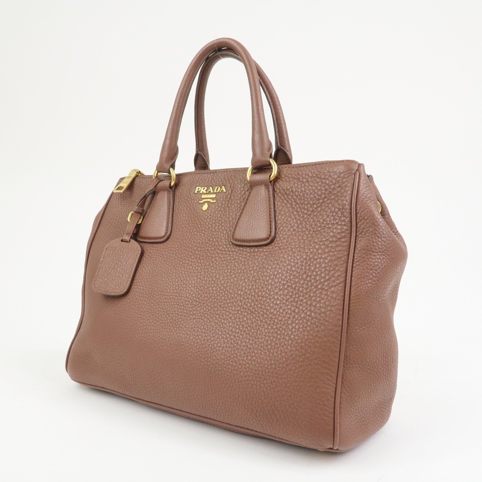 Prada Logo Hand Bag - Brown, Leather