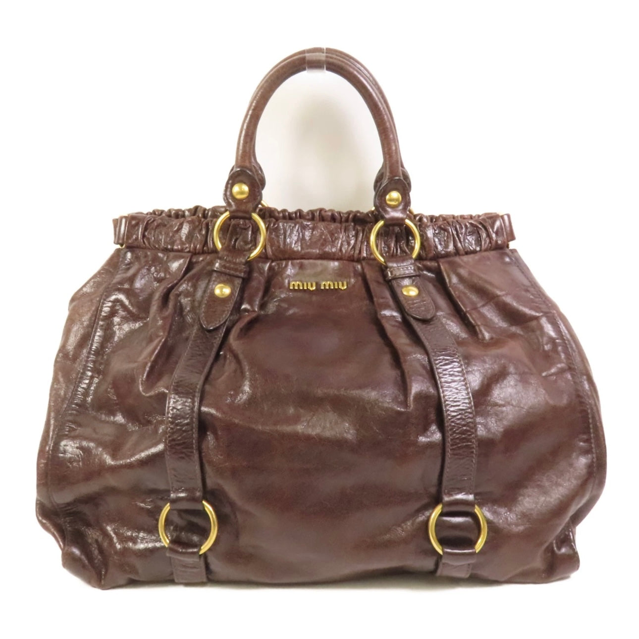 Miu Miu GHW Vitello Lux Handbag Calfskin Leather Brown