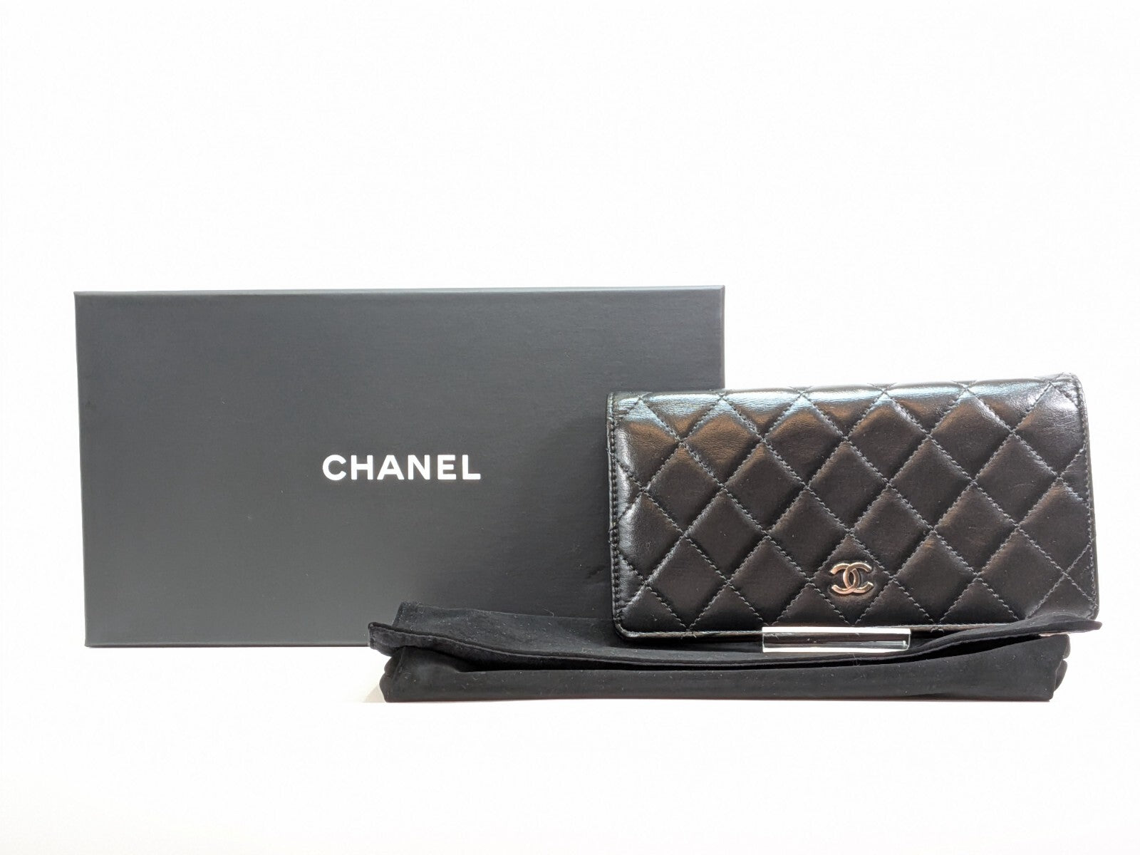 CHANEL Matelasse COCO Mark Long Wallet - Black, Lamb Skin