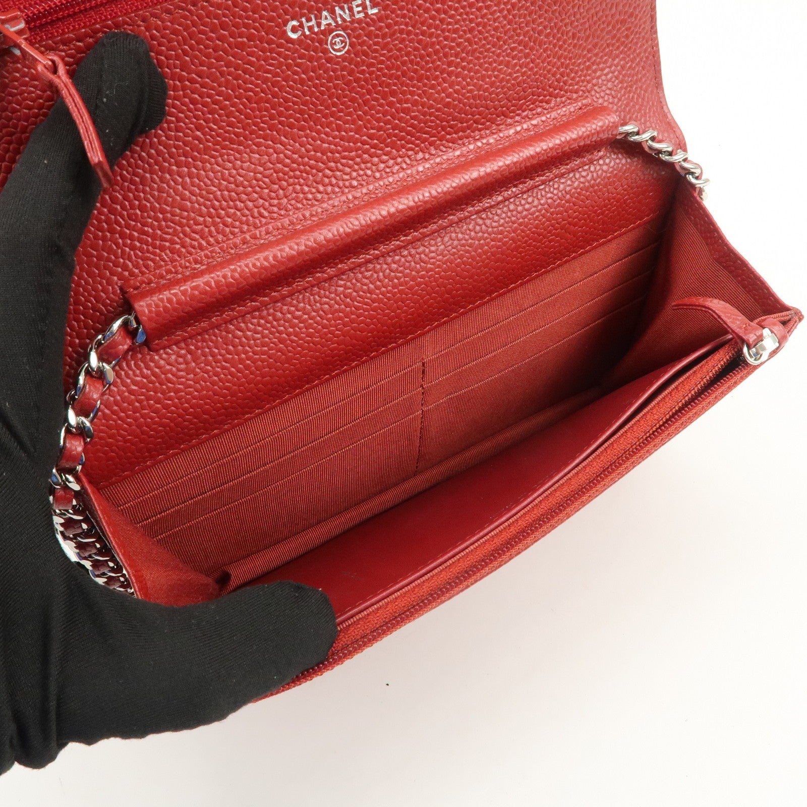 Chanel Matelasse COCO Mark Chain Wallet - Red, Caviar skin