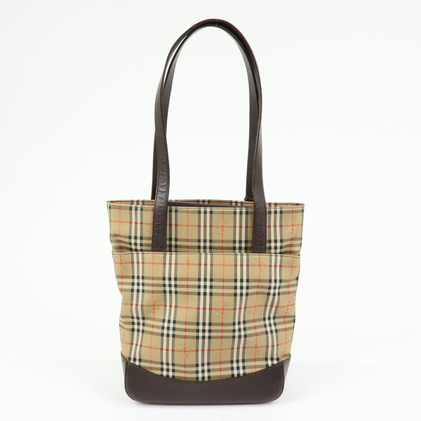 Burberry Nova Plaid Tote Bag - Beige, Canvas and Leather