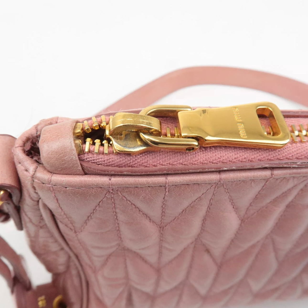 Leather Ribbon Gathered Shoulder Bag Pink