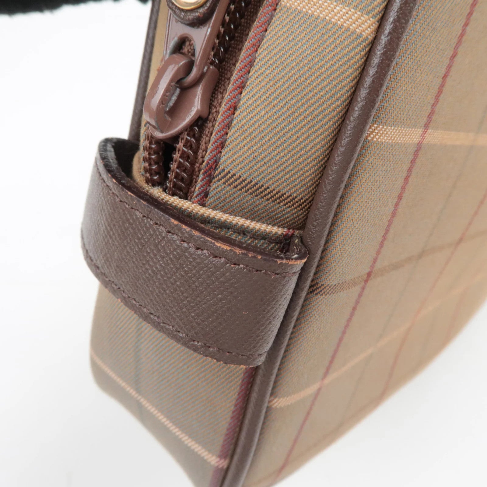 Burberry BURBERRY burberrys Plaid Canvas Leather Clutch Bag - Khaki, Brown, Canvas, Leather