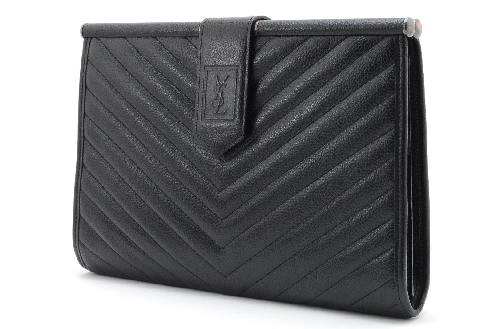 Saint Laurent Chevron Clutch Bag - Black, Leather