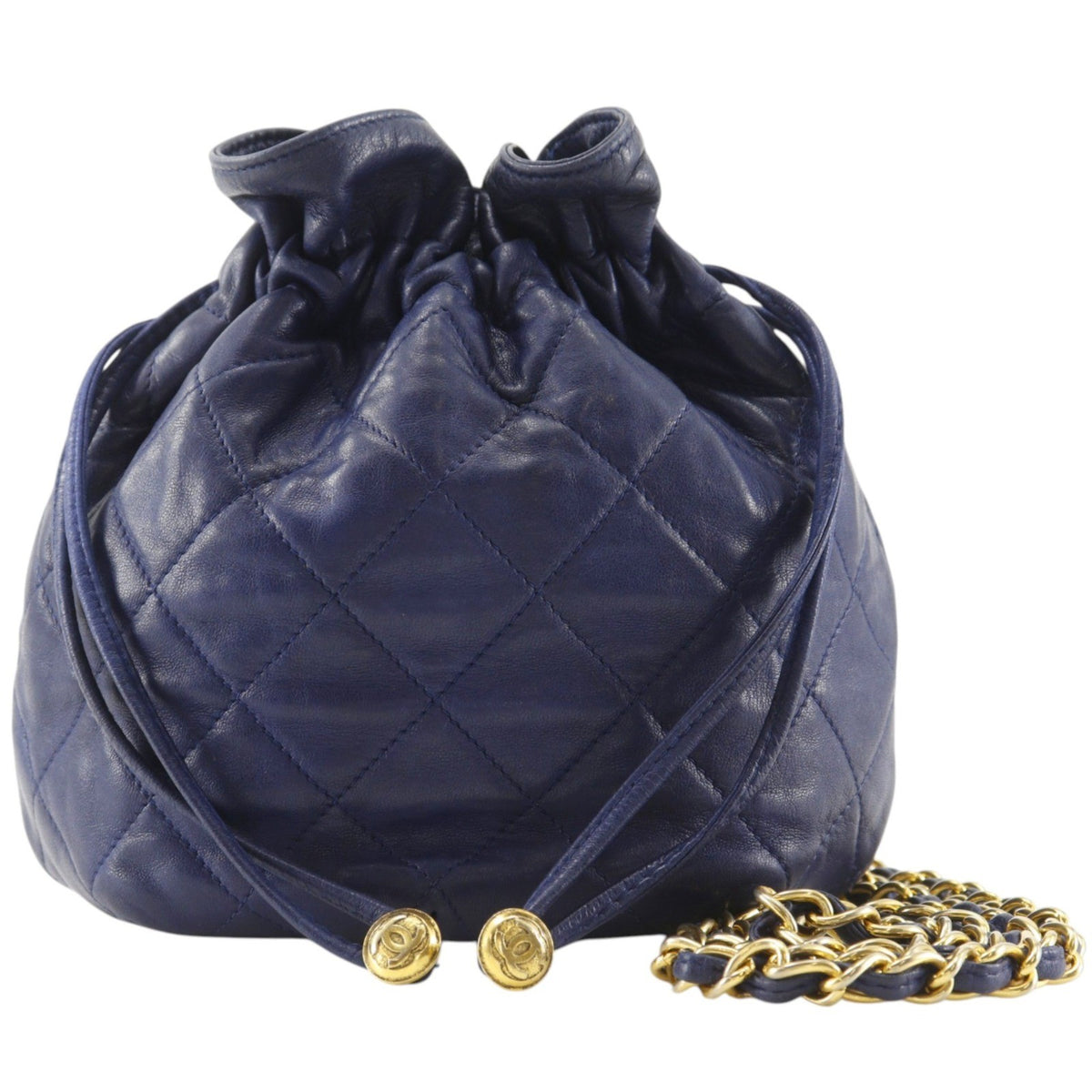 Chanel Matelasse Drawstring Shoulder Bag - Navy Blue, Lambskin