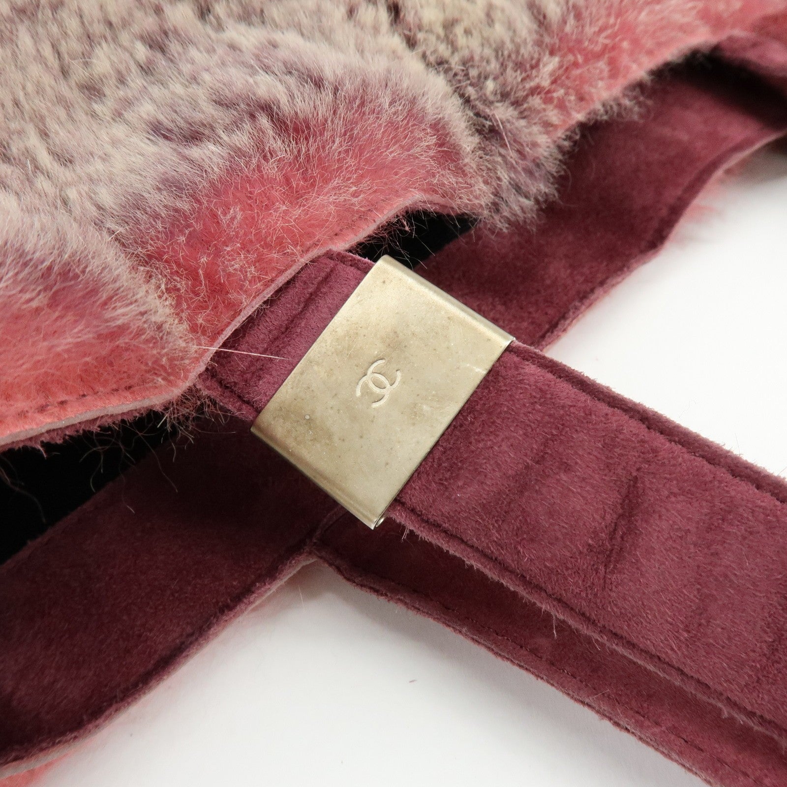 CHANEL COCO Mark Hand Bag - Bordeaux, Beige, Fur, Suede