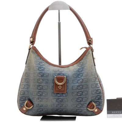 Gucci Denim Abbey D-Ring Shoulder Bag - Blue Brown, Canvas Leather