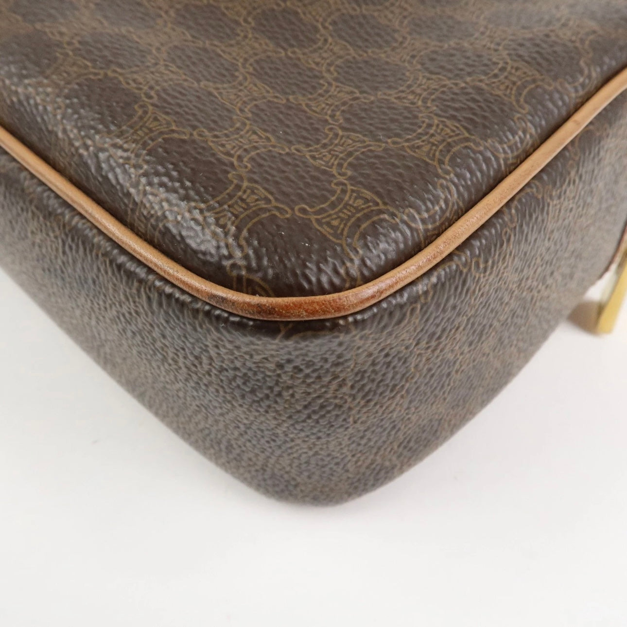 CELINE Macadam Leather Shoulder Bag Beige Brown Gold