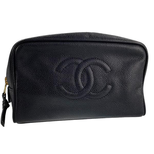 Chanel CC Logos Pouch - Black, CalfSkin Leather
