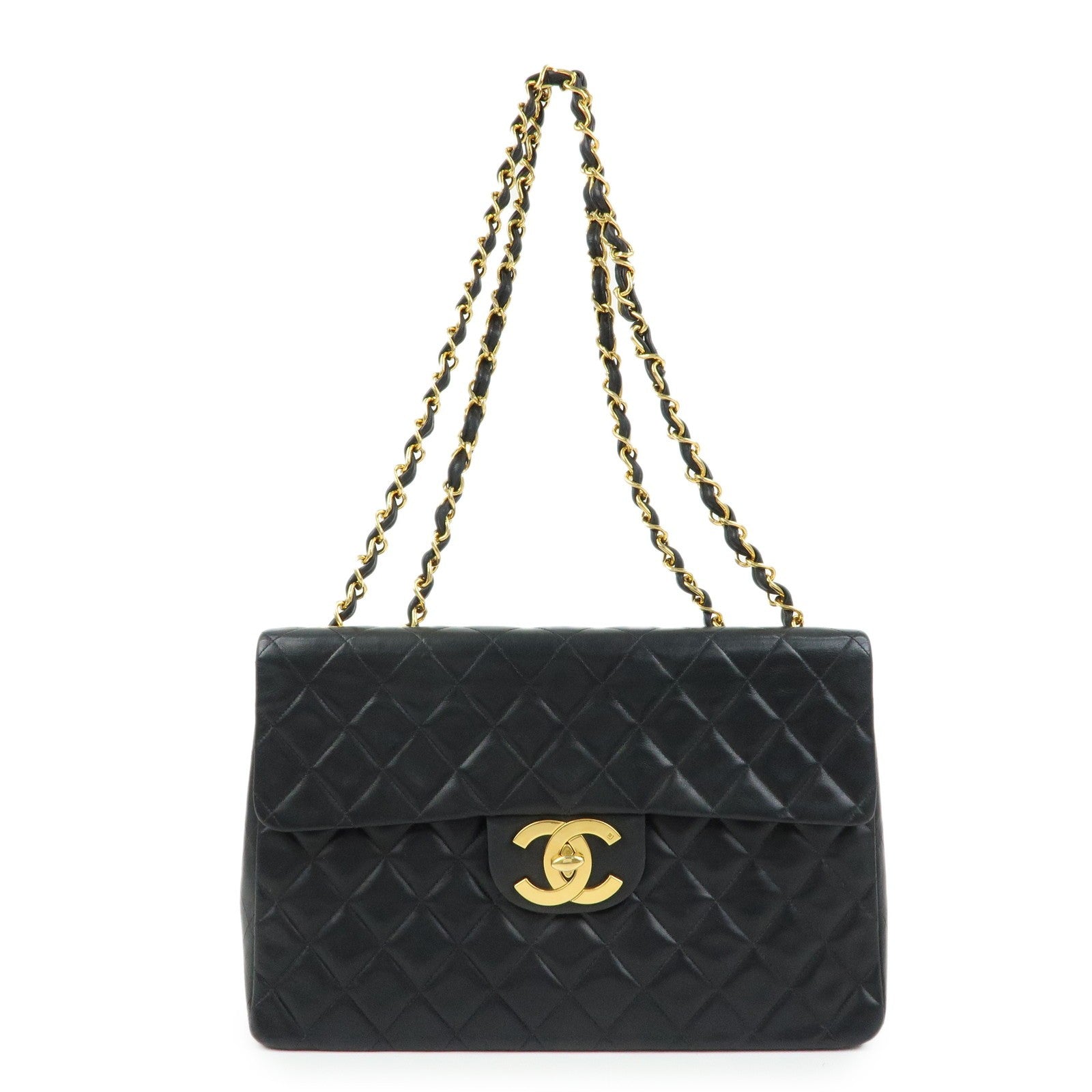 CHANEL Jumbo Matelasse 34 Lamb Skin Chain Shoulder Bag Black
