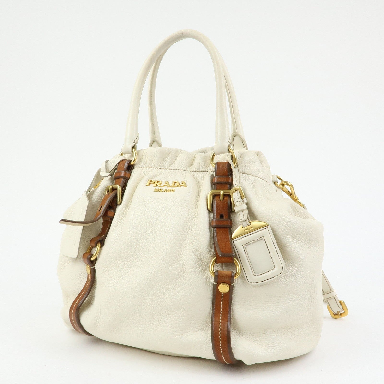 Prada BN1773 Hand Bag - Ivory Brown, Leather 