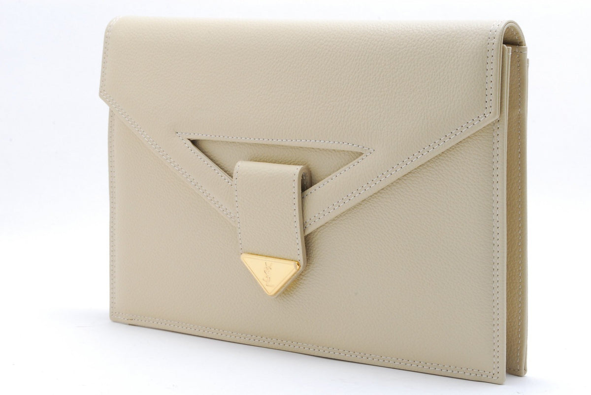Saint Laurent Yves Saint Laurent Envelope Clutch Bag - Beige, Leather