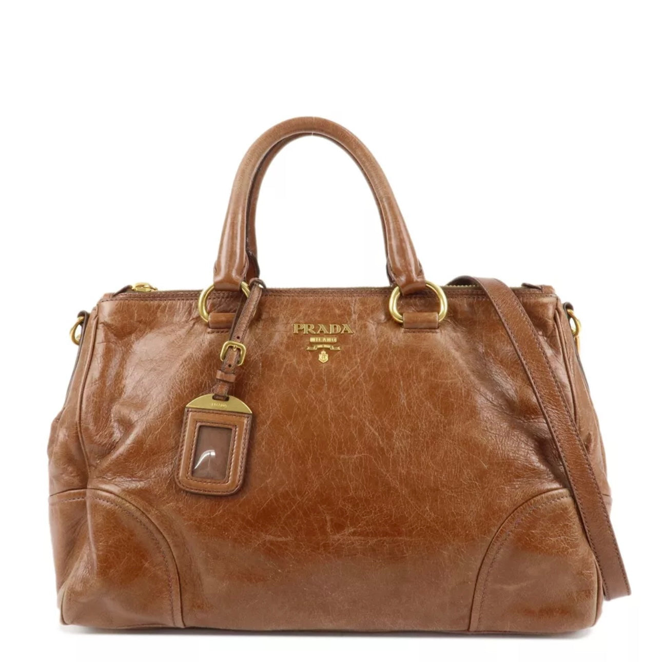 PRADA Leather Shoulder & Hand Bag Brown