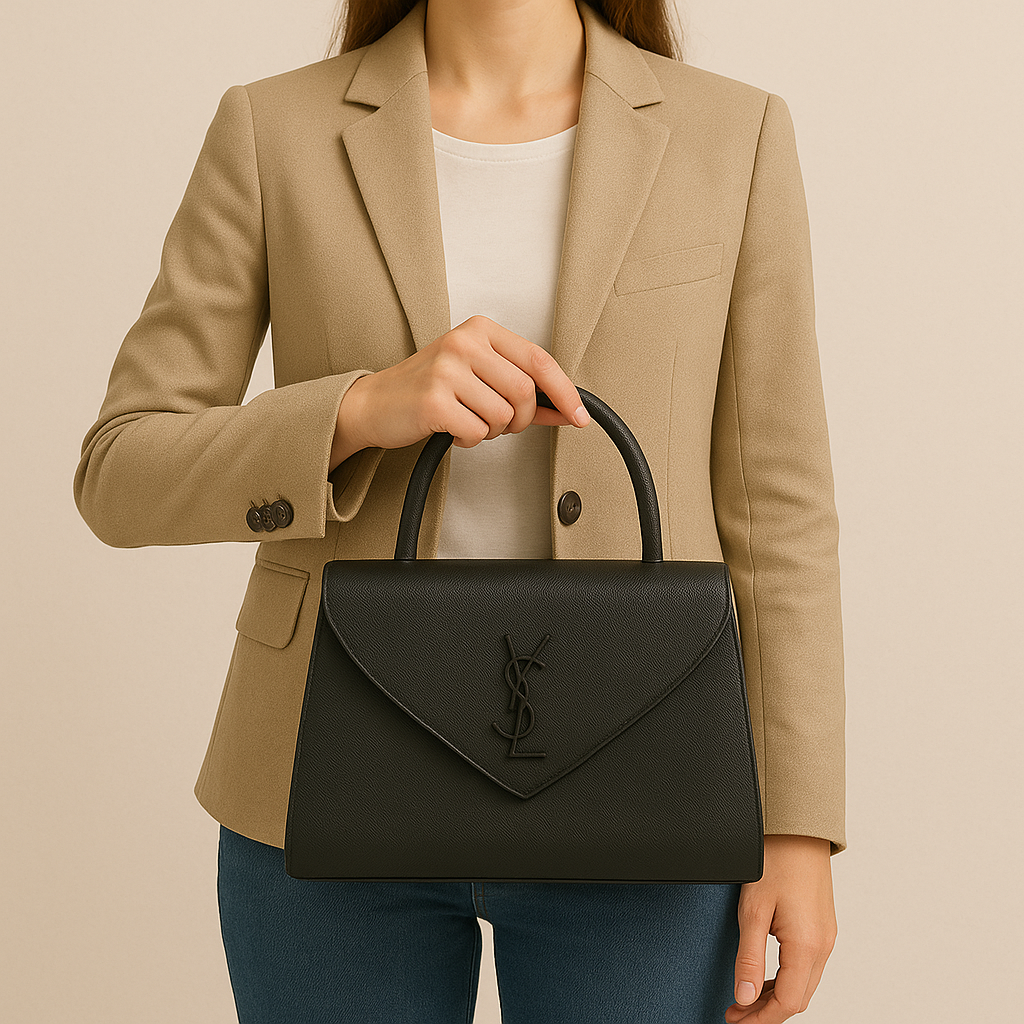 Yves Saint Laurent Hand bag Leather Vintage Black Authentic