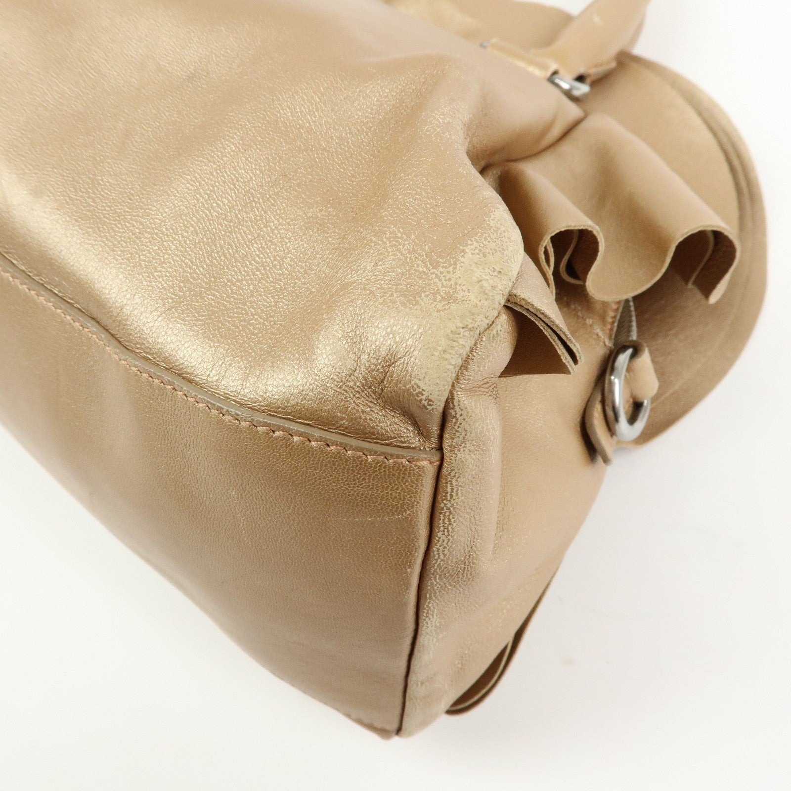 Prada Frilled Leather Tote Bag - Champagne Gold, Leather