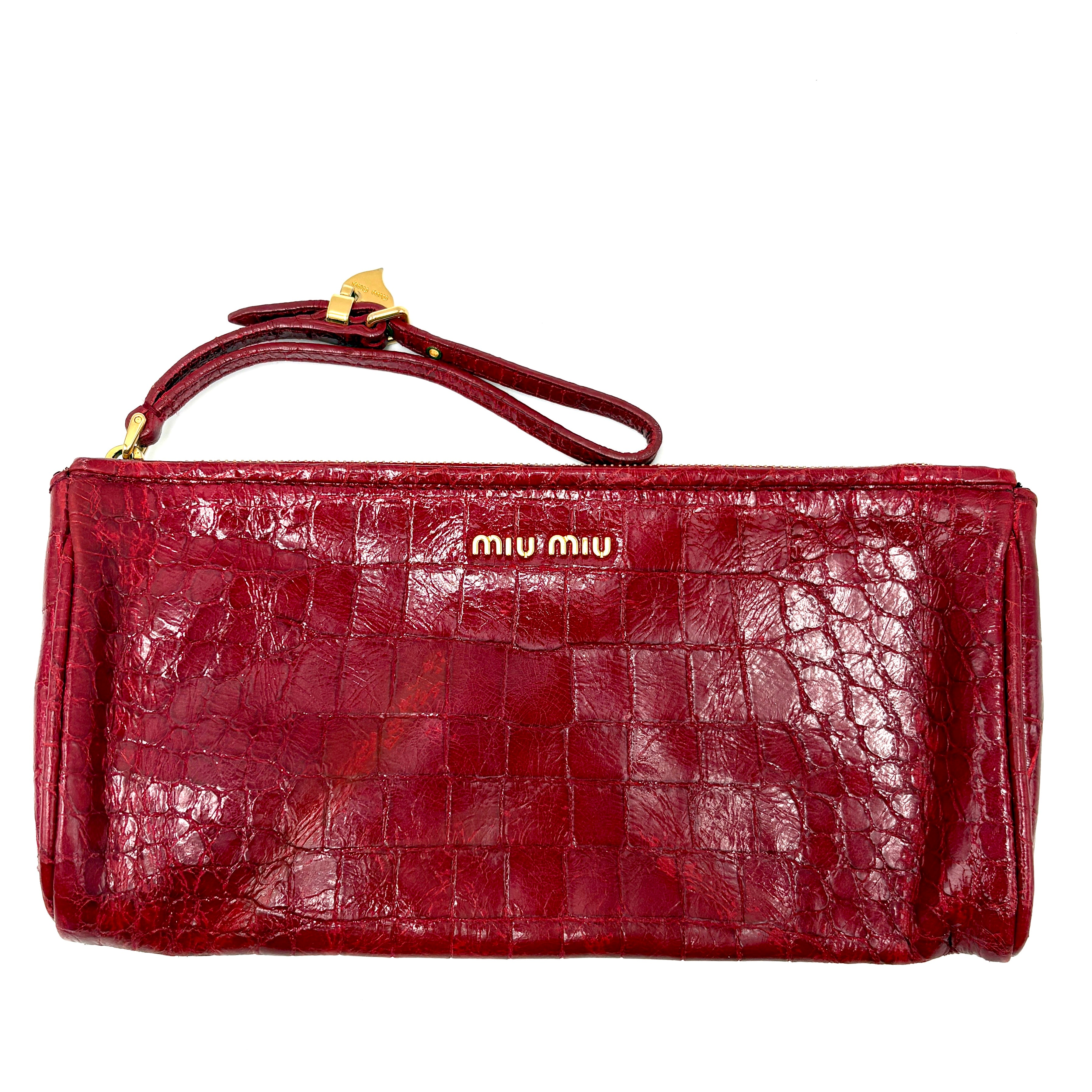 MIU MIU red clutch Croco